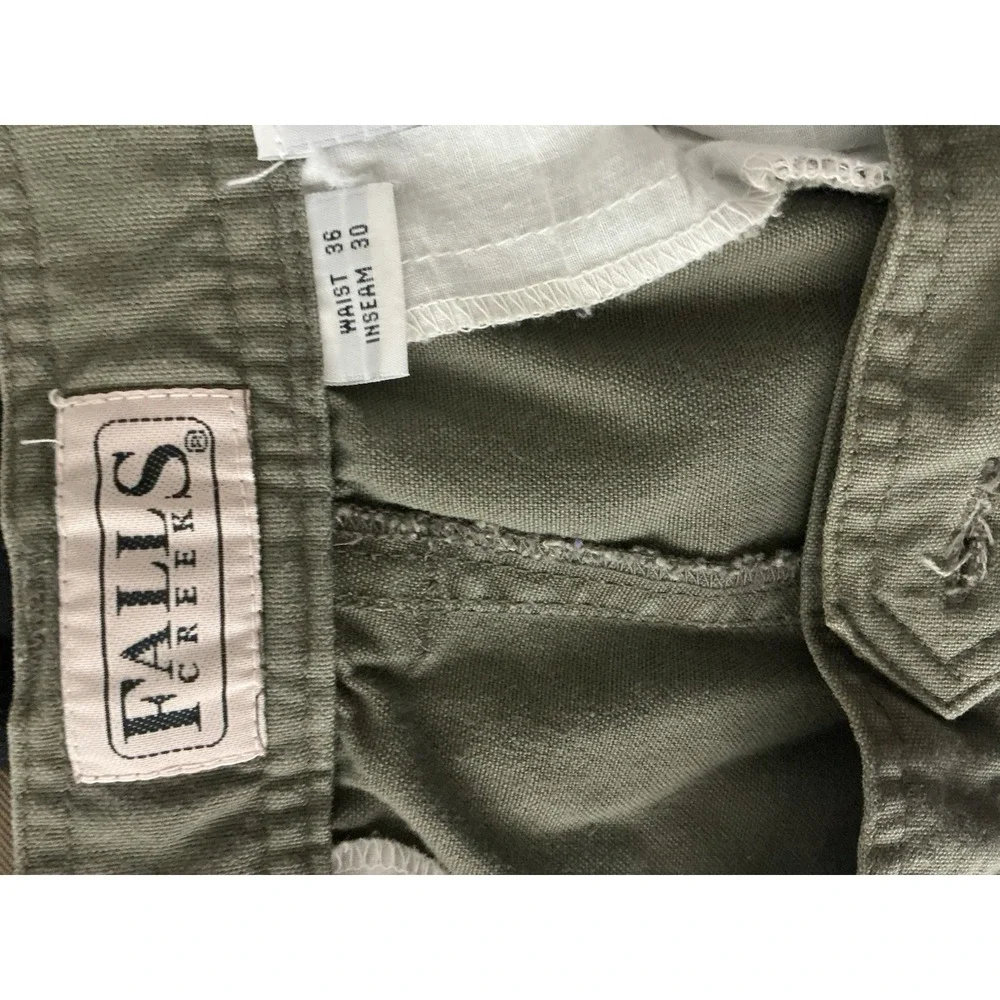 Falls Creek Cargo Pants Men's 36x30 Olive Green Relaxed Fit Cotton Utility